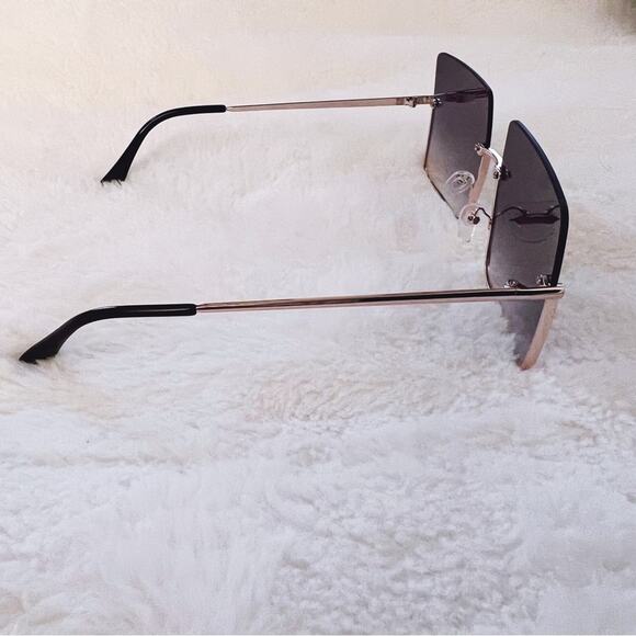 Blair Black Modern Rectangle Half Rim Sunglasses - Picture 5 of 9